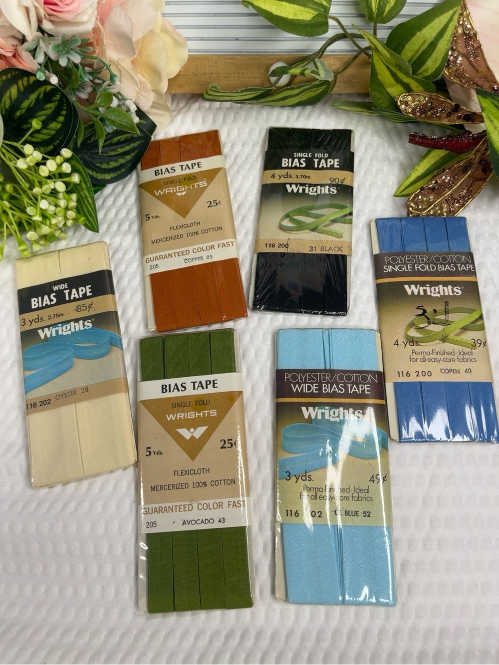 Vintage Wrights Bias Tape Lot of 6 New Old Stock Sewing Trim Assorted Colors